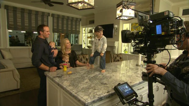 Drew Brees with his family in New Orleans house for CBS interview