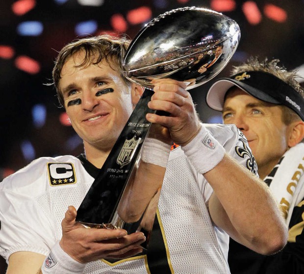 Drew Brees with Lombardi trophy