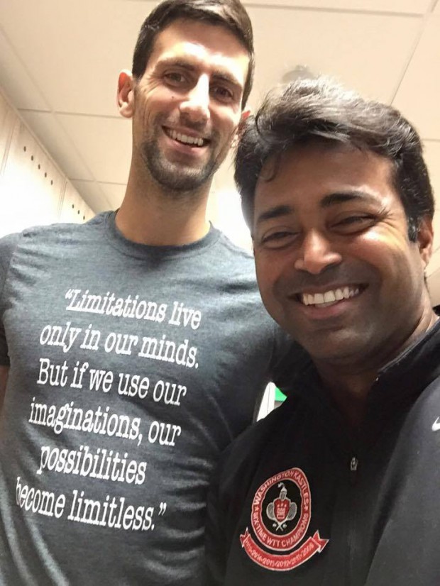 Novak Djokovic with Leander Paes