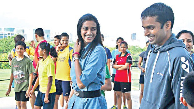 PV Sindhu and Gopichand at Gopichand Academy in Hyderabad