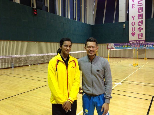 PV Sindhu with Chinese Badminton star Lin Dan