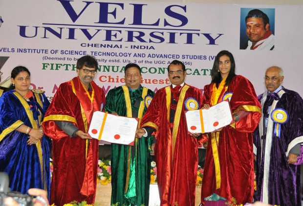 PV Sindhu receives Honorary Doctorate from VELS university of Chennai 