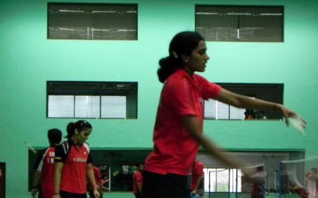 PV Sindhu and Saina Nehwal practicing at Gopichand Badminton Academy