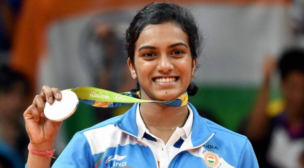 PV Sundhu with her silver medal in Rio Olympics 2016