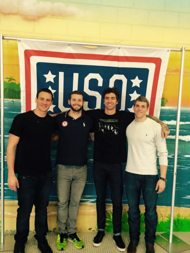 Ryan Lochte and fellow teammates at USO event