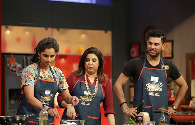 Sania in a cookery show of Farah Khan along with Indian Stylish Batsman Yuvraj Singh