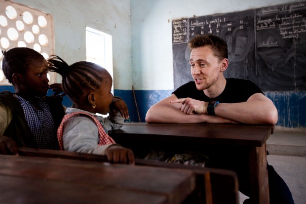Tom visiting children at Ecole Layiya, Guinea during his UNICEF campaign