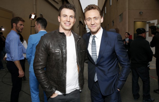 The Avengers Stars Captain America, Chris Evans and Loki, Tom Hiddleston