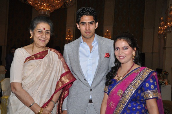 Vijender and Archana with a guest on their 1st Anniversary